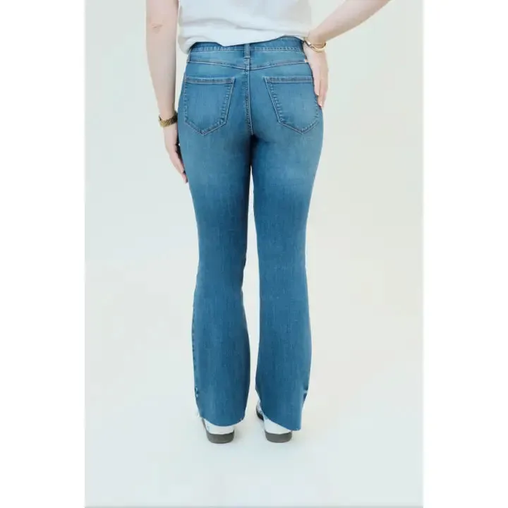 1822 Mid Rise Slim Bootcut Raw Hem Jean
