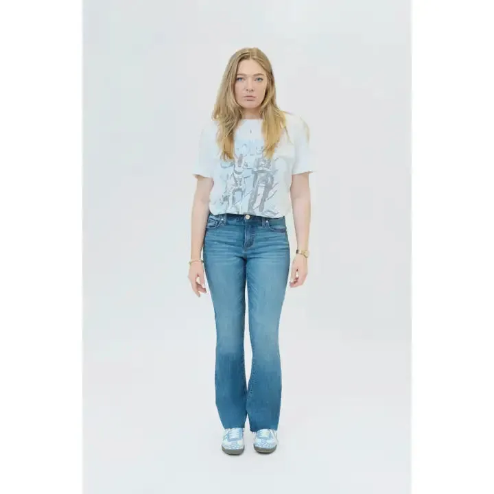 1822 Mid Rise Slim Bootcut Raw Hem Jean