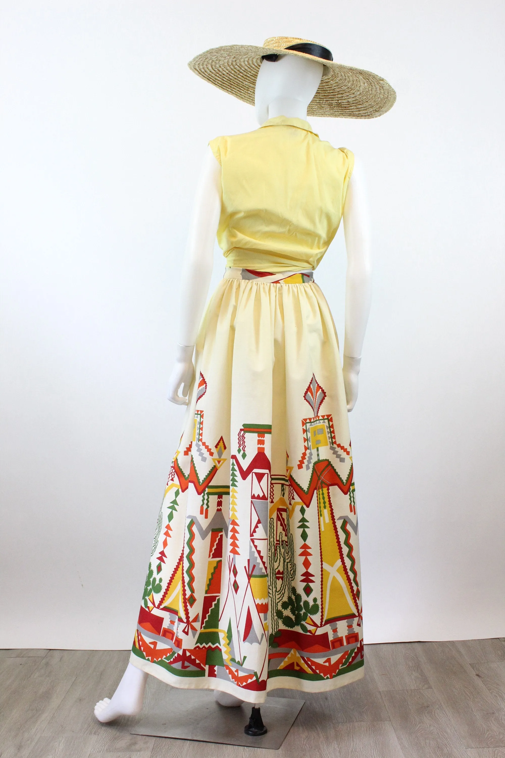 1950s CACTUS kachina doll print novelty maxi skirt small | new spring
