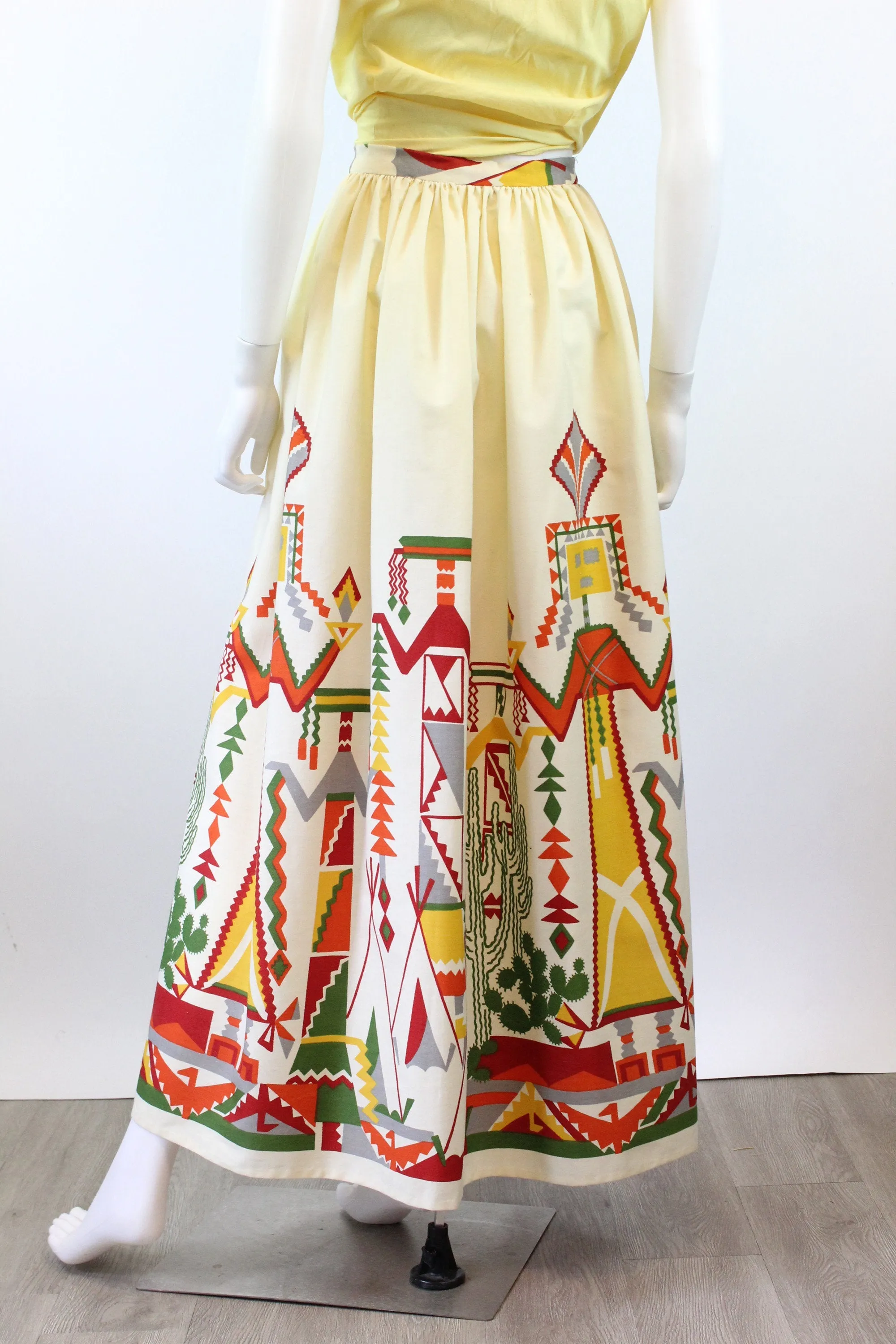 1950s CACTUS kachina doll print novelty maxi skirt small | new spring