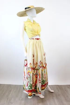 1950s CACTUS kachina doll print novelty maxi skirt small | new spring