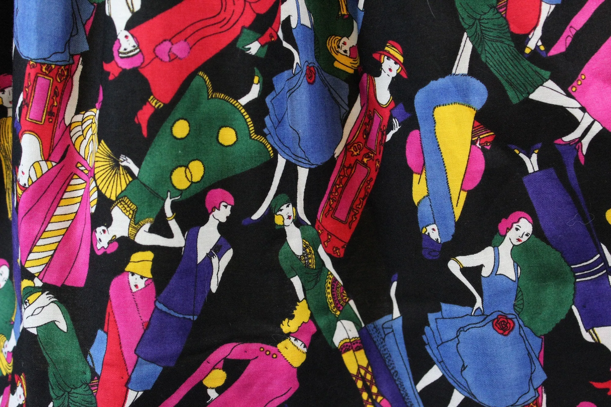 1960s FASHION FIGURES fabric art deco novelty print skirt xs | new spring summer