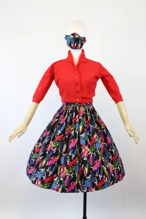 1960s FASHION FIGURES fabric art deco novelty print skirt xs | new spring summer