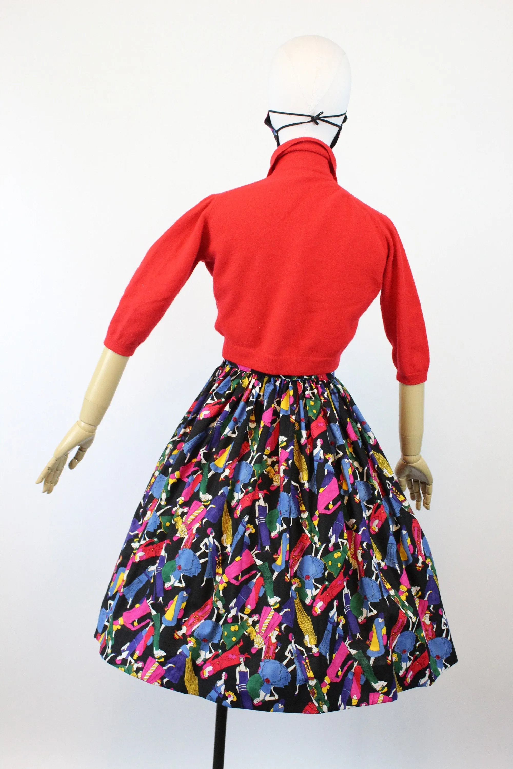 1960s FASHION FIGURES fabric art deco novelty print skirt xs | new spring summer