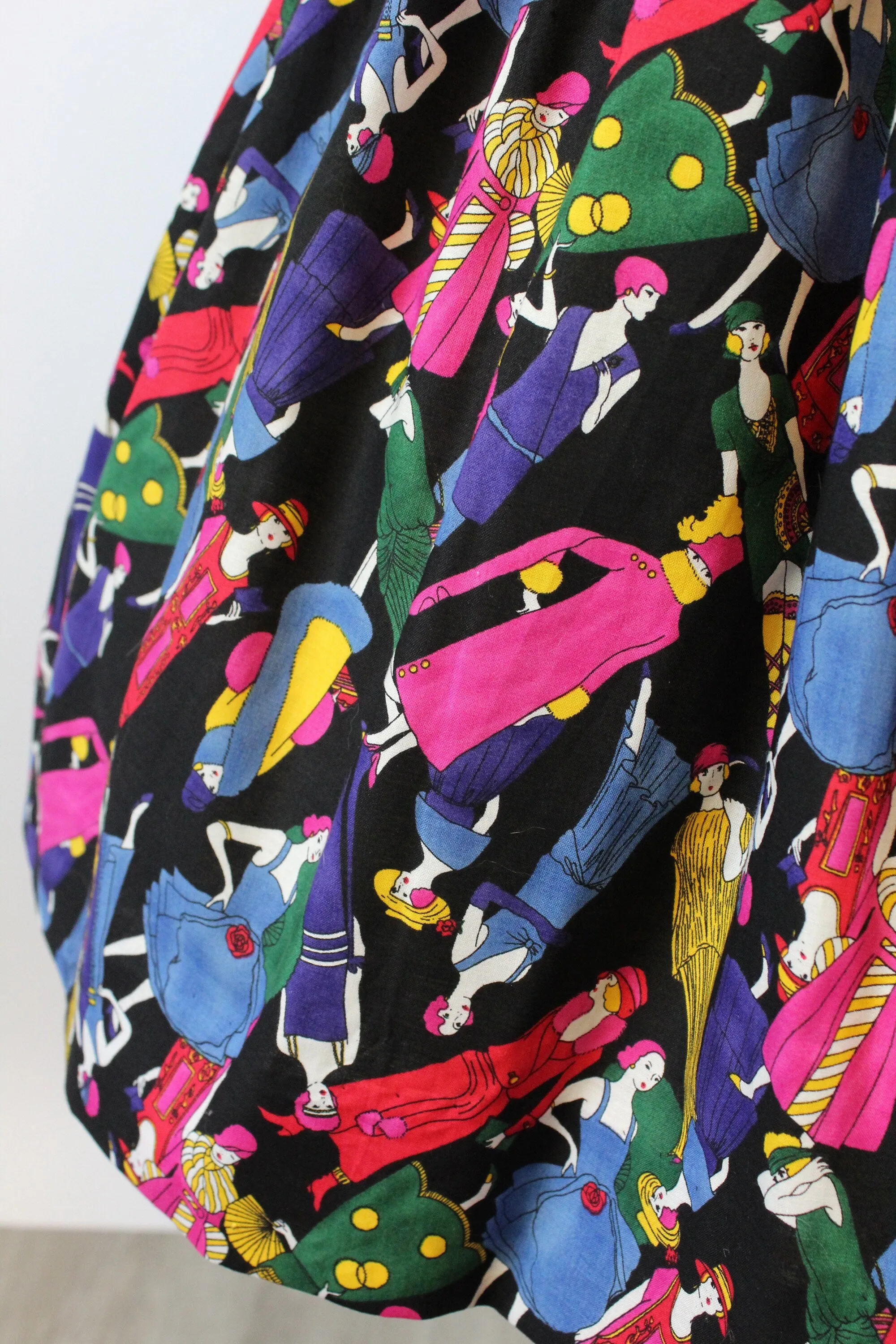 1960s FASHION FIGURES fabric art deco novelty print skirt xs | new spring summer