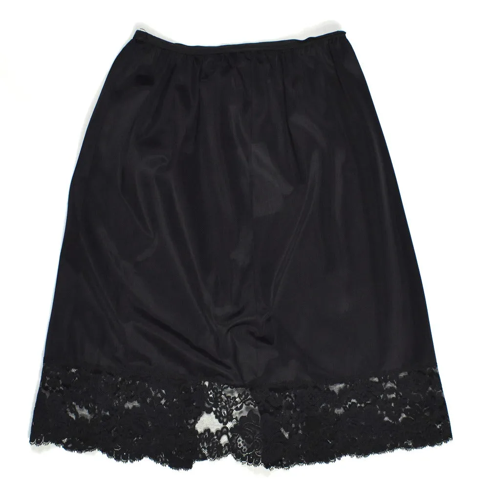 1960s Wide Lace Hem Back Slit Black Half Slip