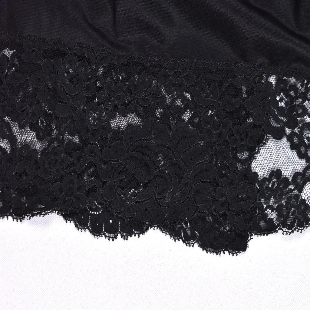 1960s Wide Lace Hem Back Slit Black Half Slip