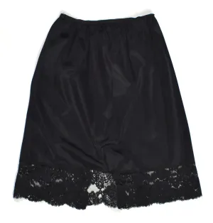 1960s Wide Lace Hem Back Slit Black Half Slip