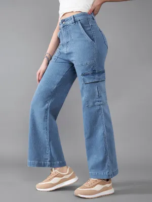 24/7 Comfort Mid-Blue Wide-Leg High-Rise Stretchable Denim Jeans