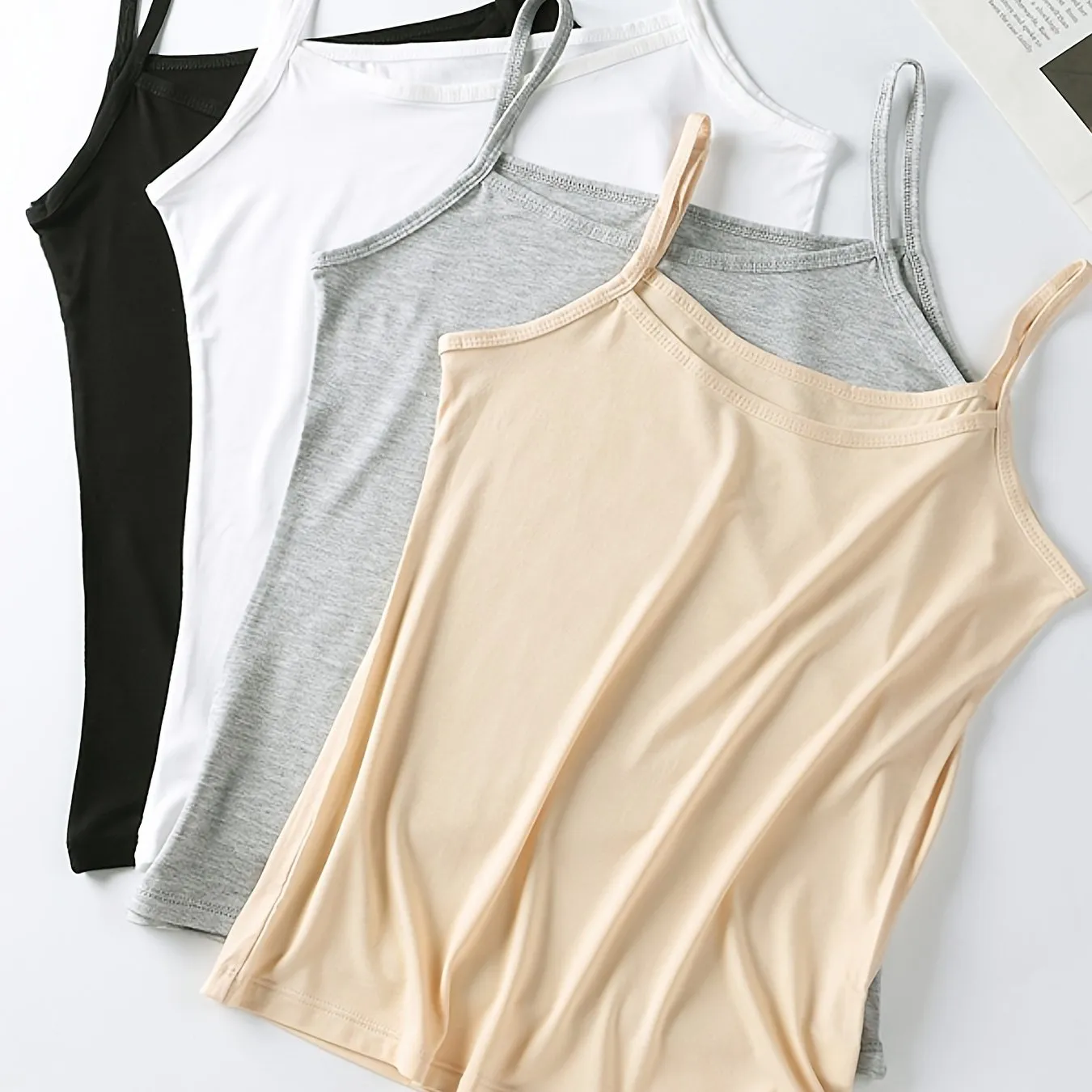 4pcs Soft Solid Cami Tops, Comfort & Skin-friendly Elastic Wearable Tank Tops, Women's Lingerie & Underwear