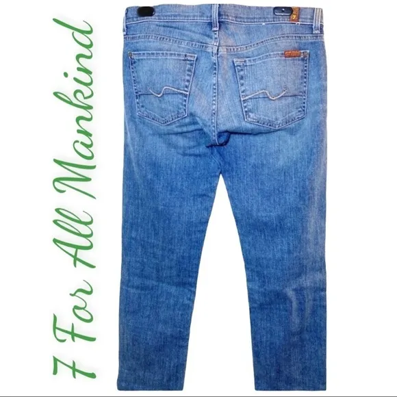 7FAM Cropped Straight Leg Mid-Rise Jeans, Size 27