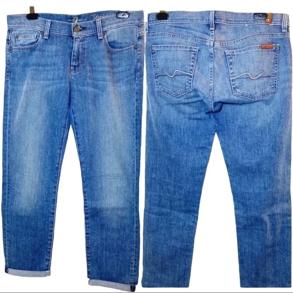 7FAM Cropped Straight Leg Mid-Rise Jeans, Size 27
