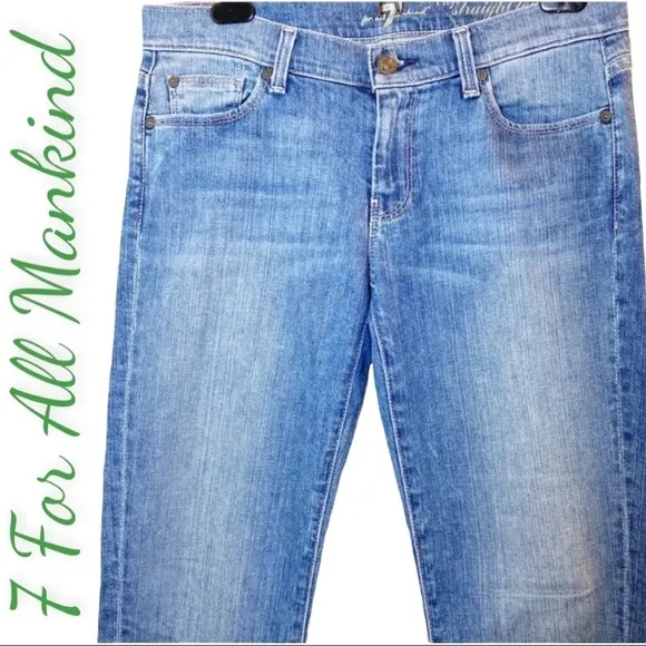 7FAM Cropped Straight Leg Mid-Rise Jeans, Size 27