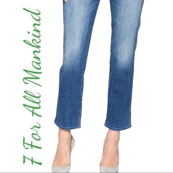 7FAM Cropped Straight Leg Mid-Rise Jeans, Size 27