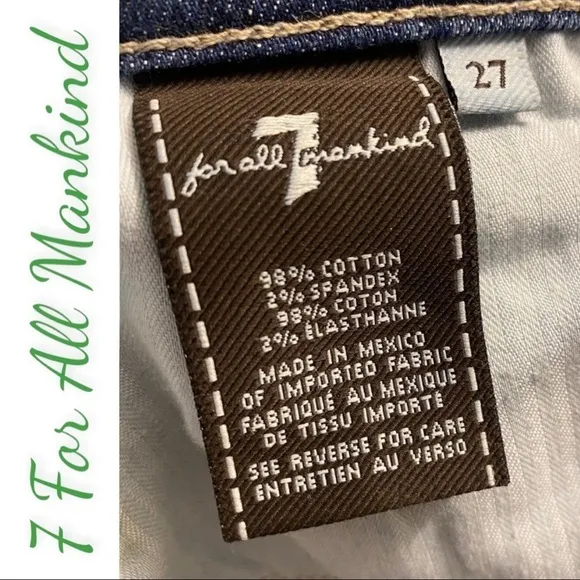 7FAM Cropped Straight Leg Mid-Rise Jeans, Size 27