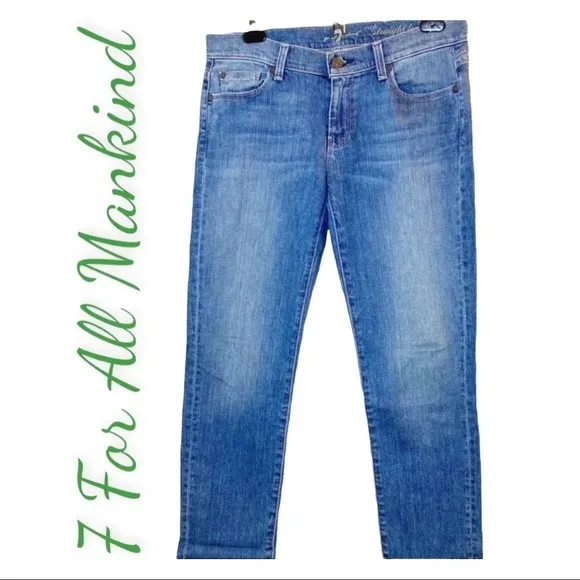 7FAM Cropped Straight Leg Mid-Rise Jeans, Size 27