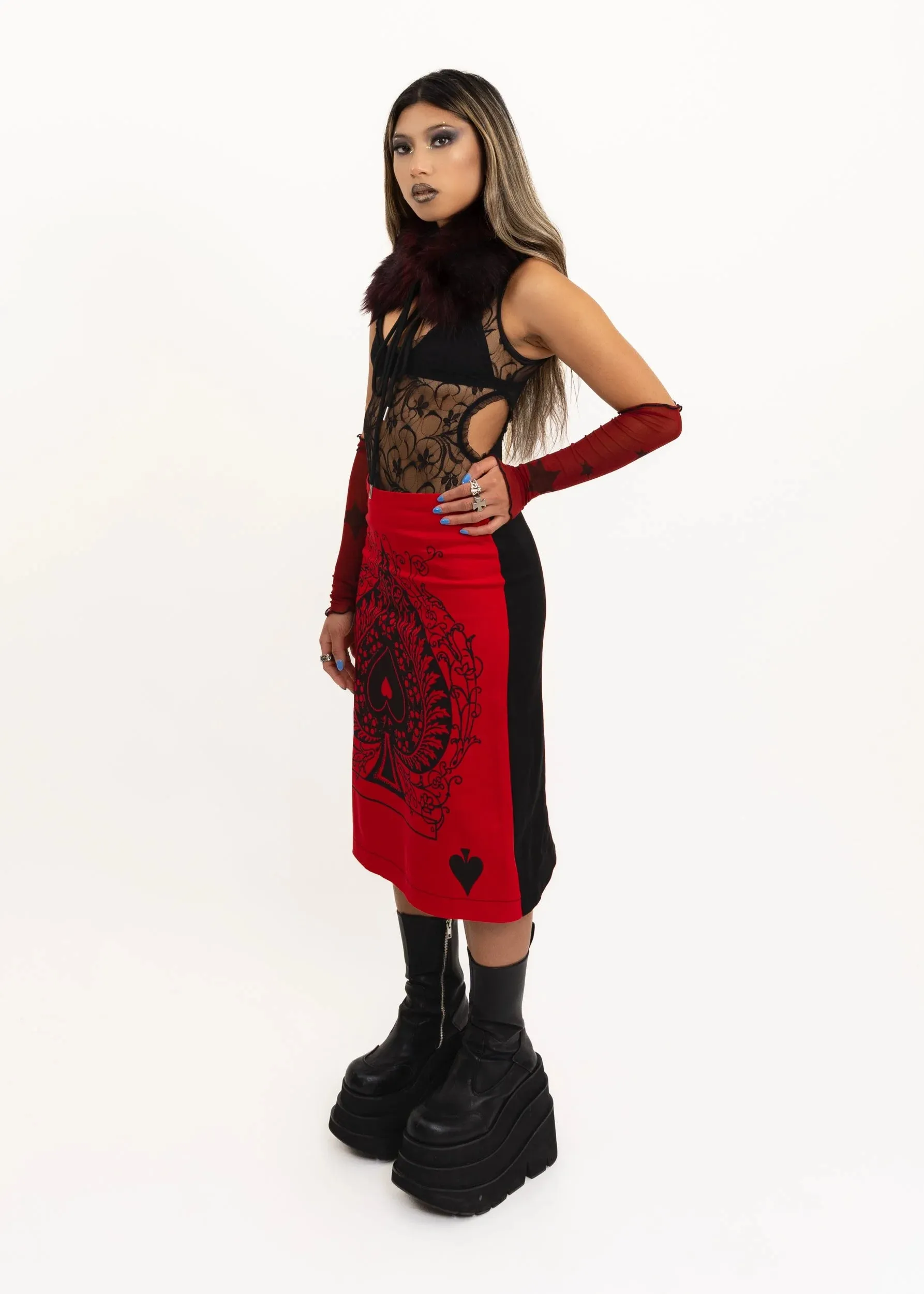 90s vintage Ace of Spades print midi skirt