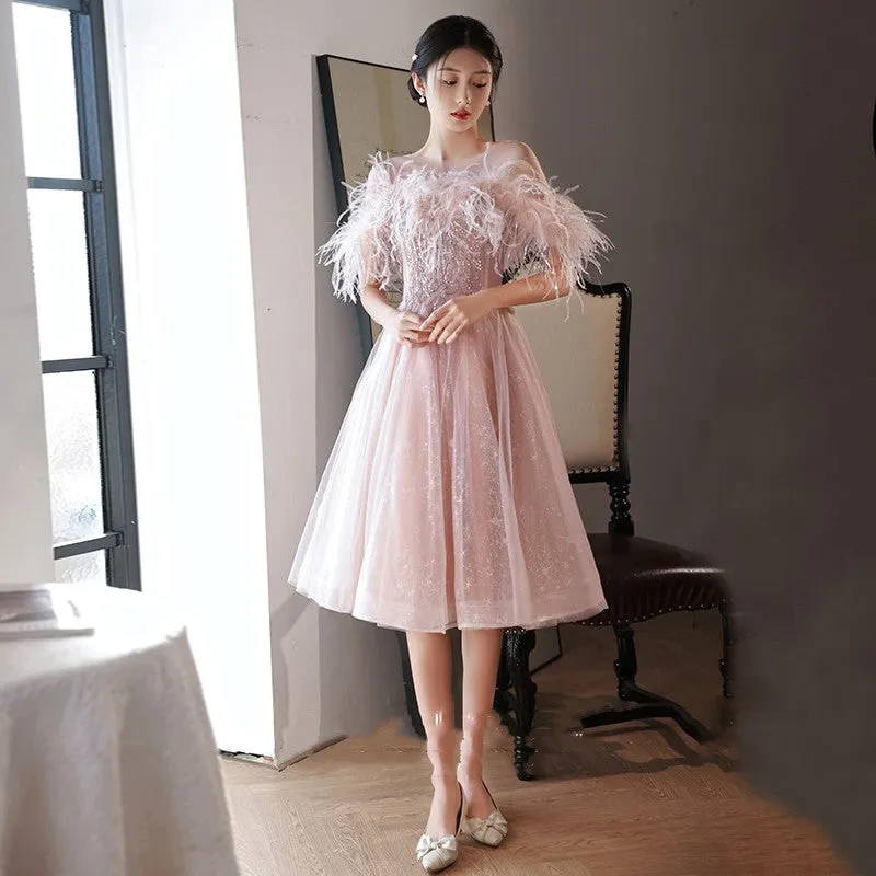 A Niche High-end French Style Feather Evening Dress For Women
