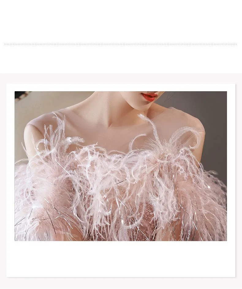 A Niche High-end French Style Feather Evening Dress For Women
