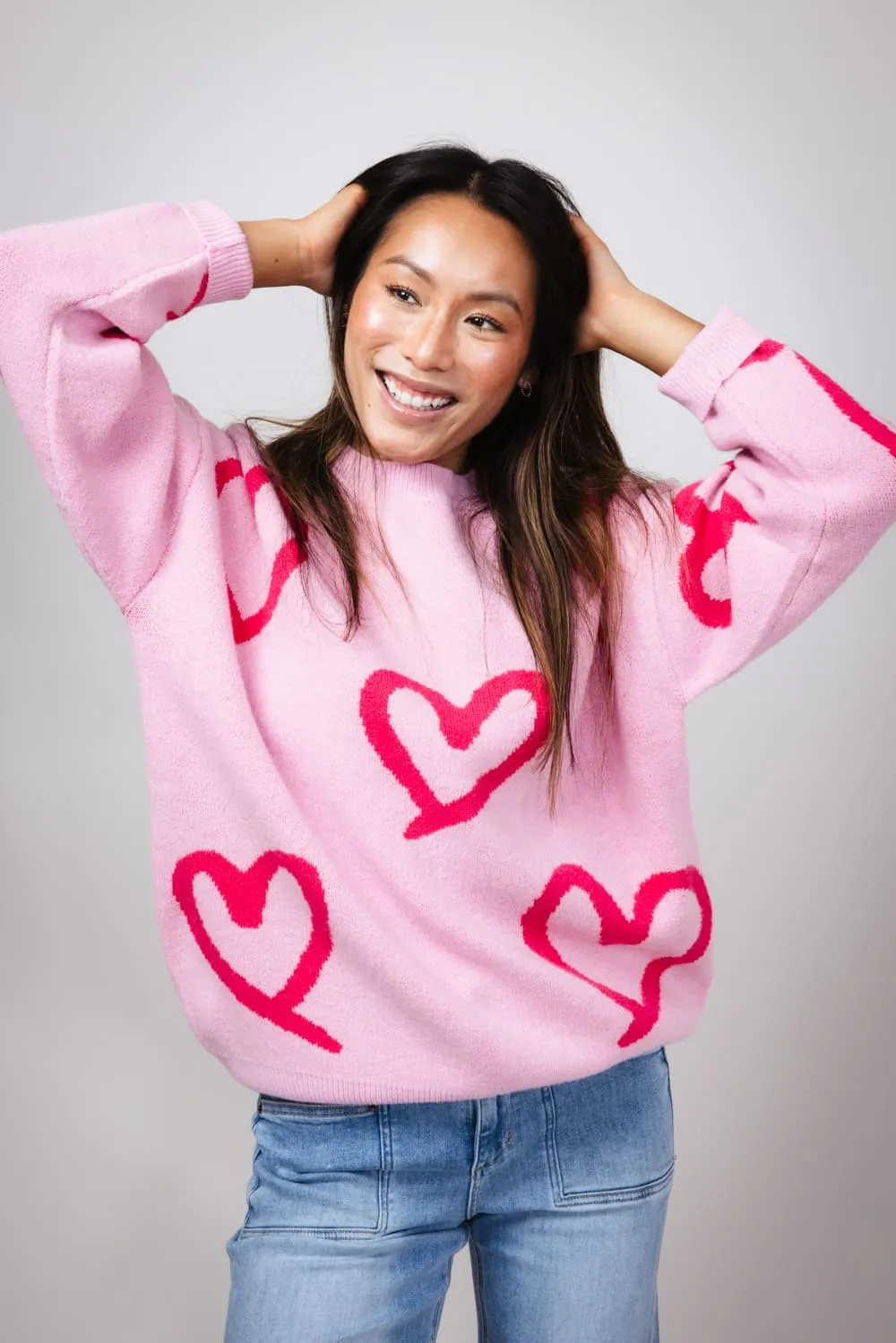 Abstract Heart Sweater for Women in Pink | IWT3361-PINK