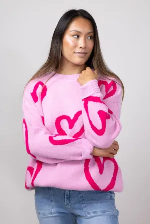 Abstract Heart Sweater for Women in Pink | IWT3361-PINK