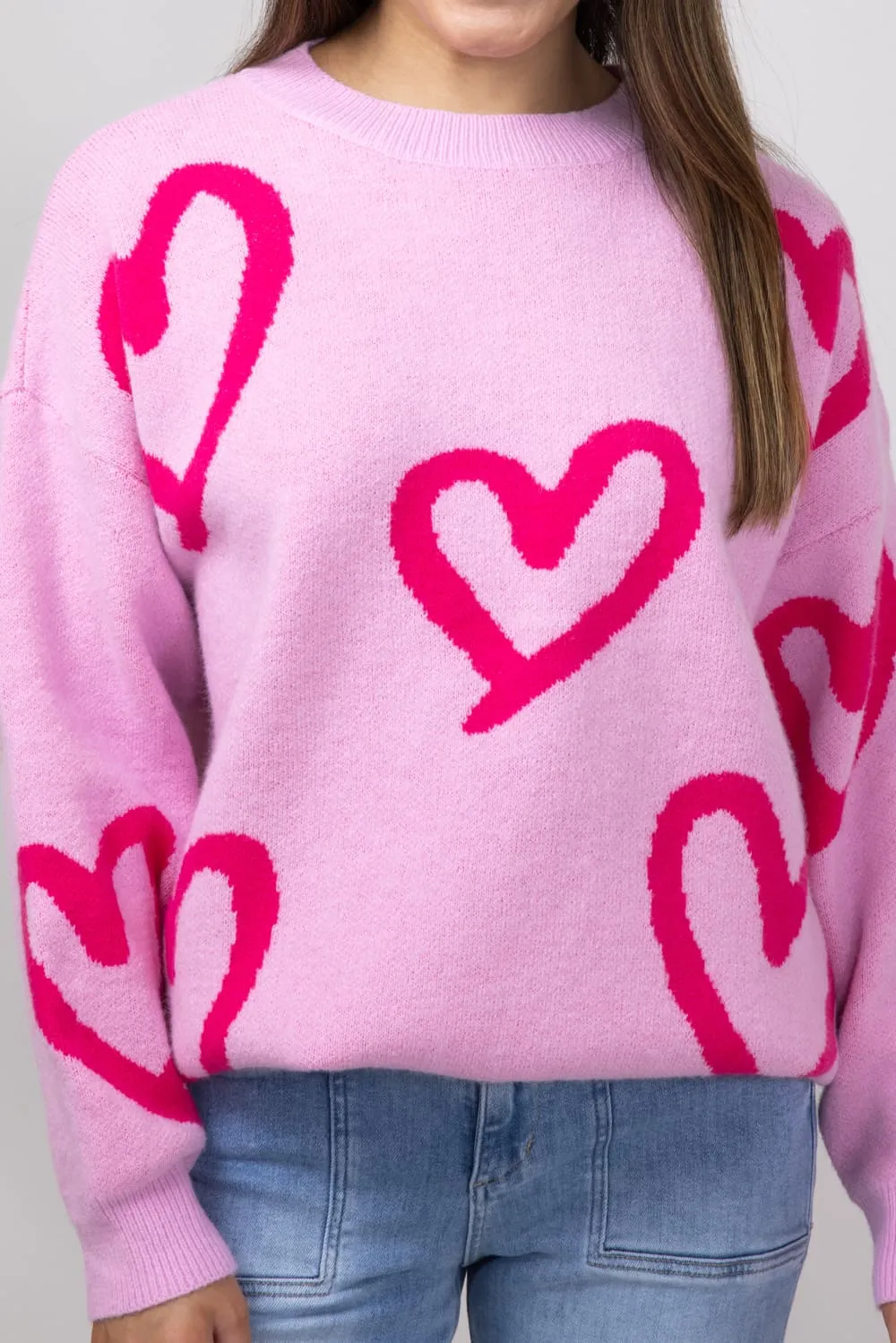 Abstract Heart Sweater for Women in Pink | IWT3361-PINK
