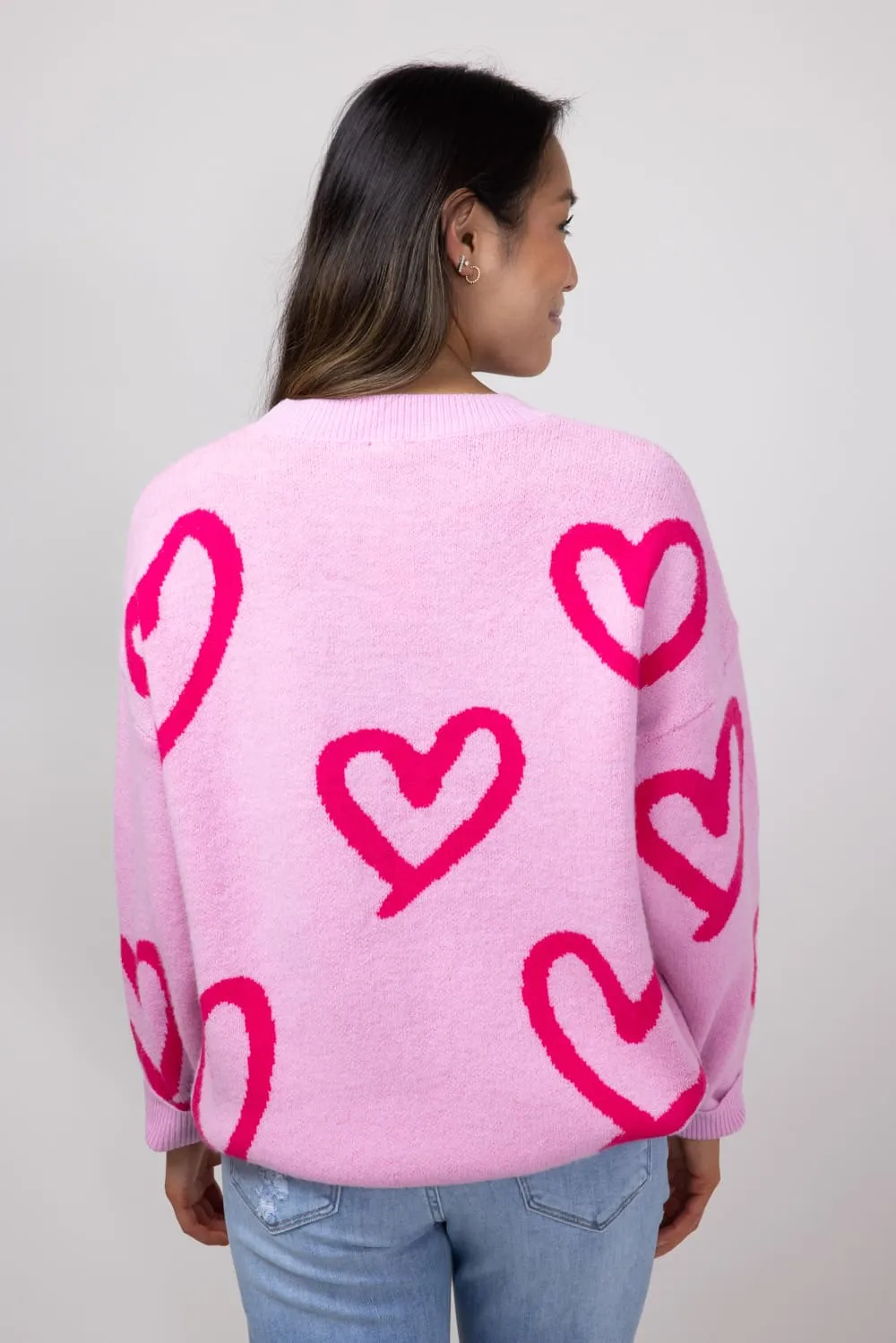 Abstract Heart Sweater for Women in Pink | IWT3361-PINK
