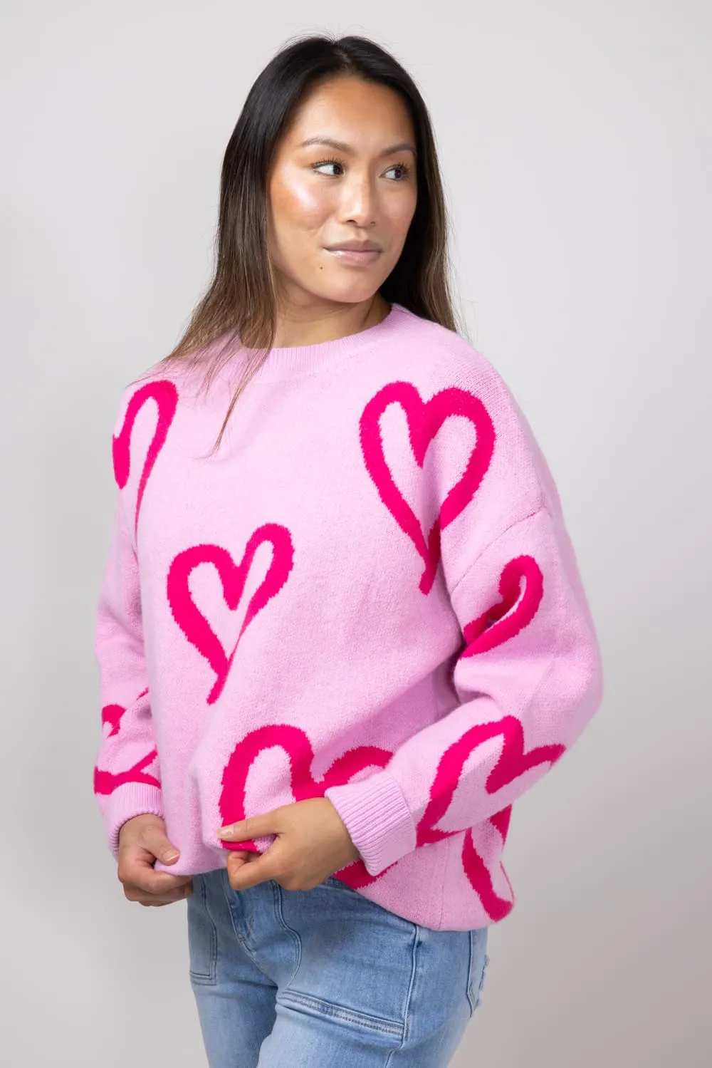 Abstract Heart Sweater for Women in Pink | IWT3361-PINK