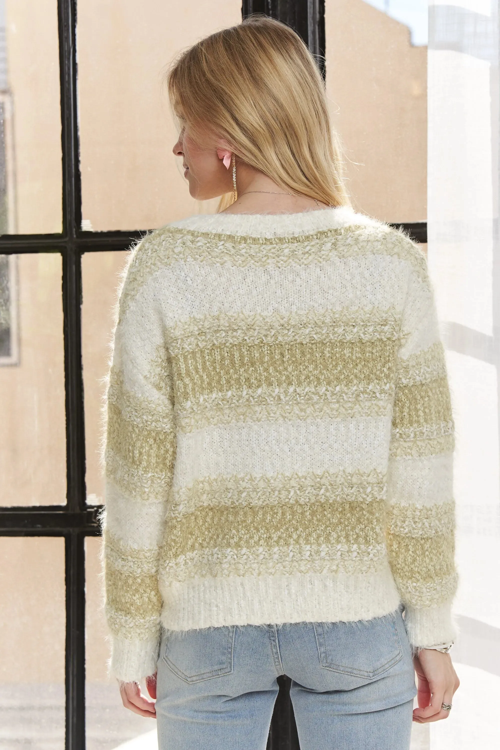 ADORA Horizontal Stripes Knit Textured Sweater