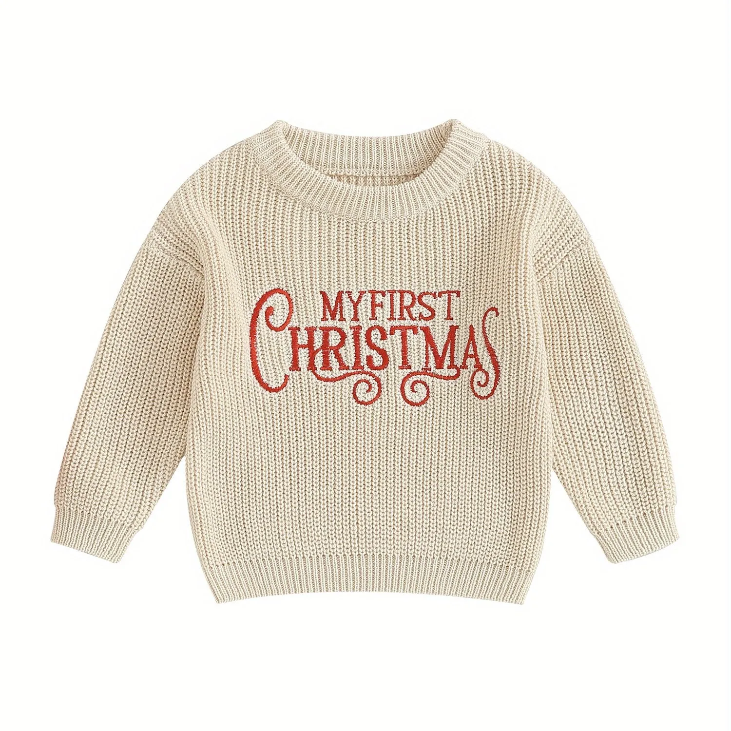 Adorable Baby Girl's Long Sleeve Christmas Knit Sweater - Soft, Warm, and Cozy Letter Print Pullover Knitwear for Toddler Girls - Perfect for Winter Holidays and Special Occasions
