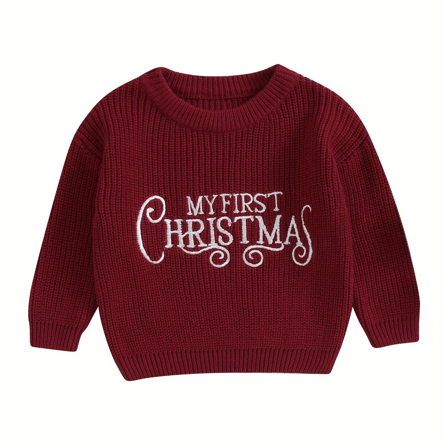 Adorable Baby Girl's Long Sleeve Christmas Knit Sweater - Soft, Warm, and Cozy Letter Print Pullover Knitwear for Toddler Girls - Perfect for Winter Holidays and Special Occasions