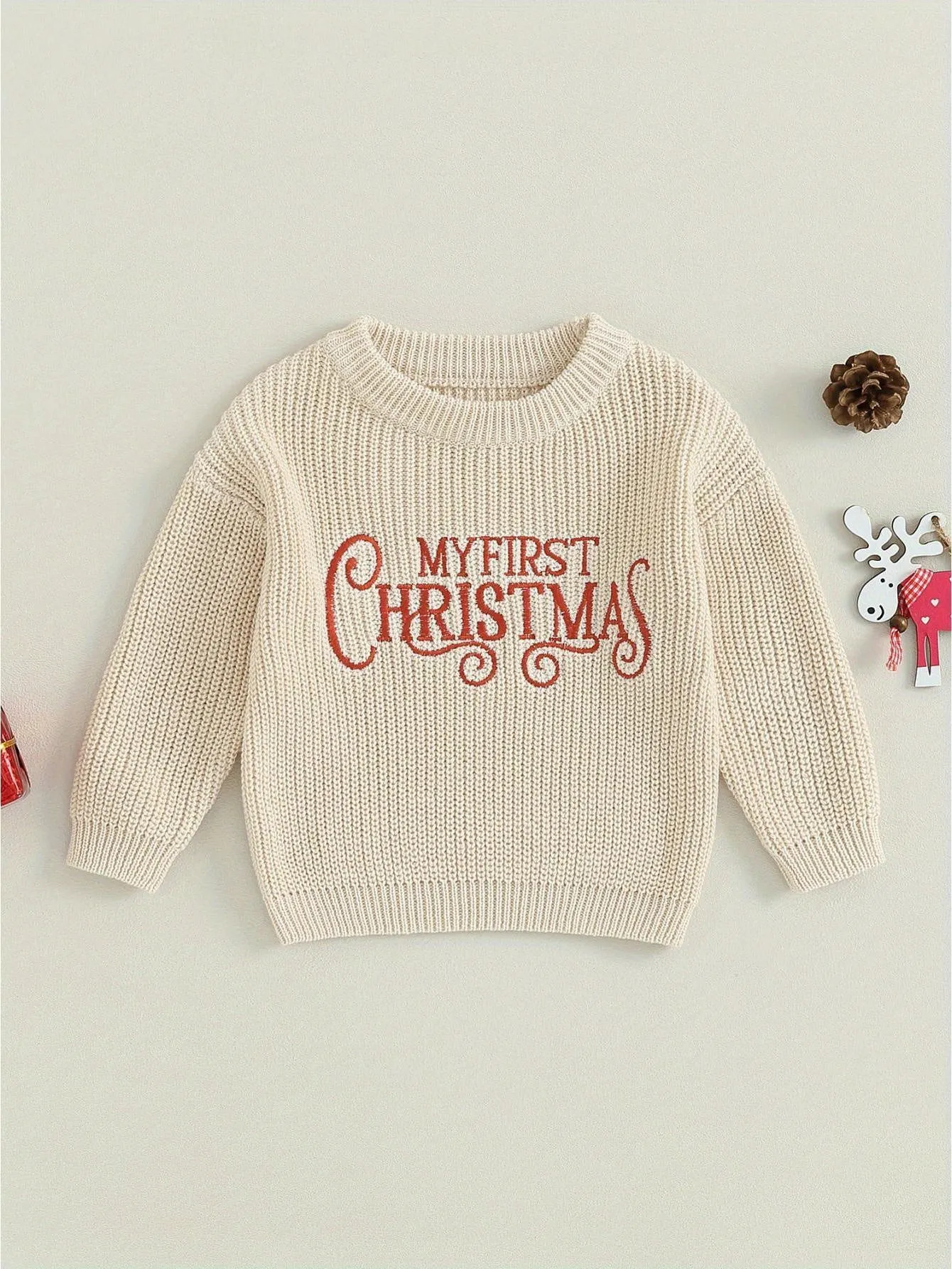 Adorable Baby Girl's Long Sleeve Christmas Knit Sweater - Soft, Warm, and Cozy Letter Print Pullover Knitwear for Toddler Girls - Perfect for Winter Holidays and Special Occasions