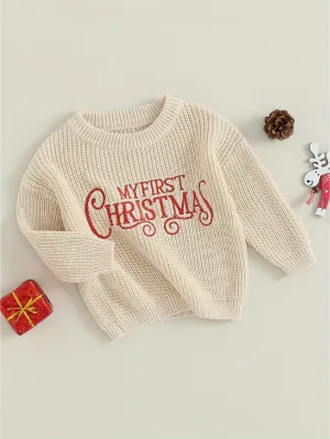 Adorable Baby Girl's Long Sleeve Christmas Knit Sweater - Soft, Warm, and Cozy Letter Print Pullover Knitwear for Toddler Girls - Perfect for Winter Holidays and Special Occasions