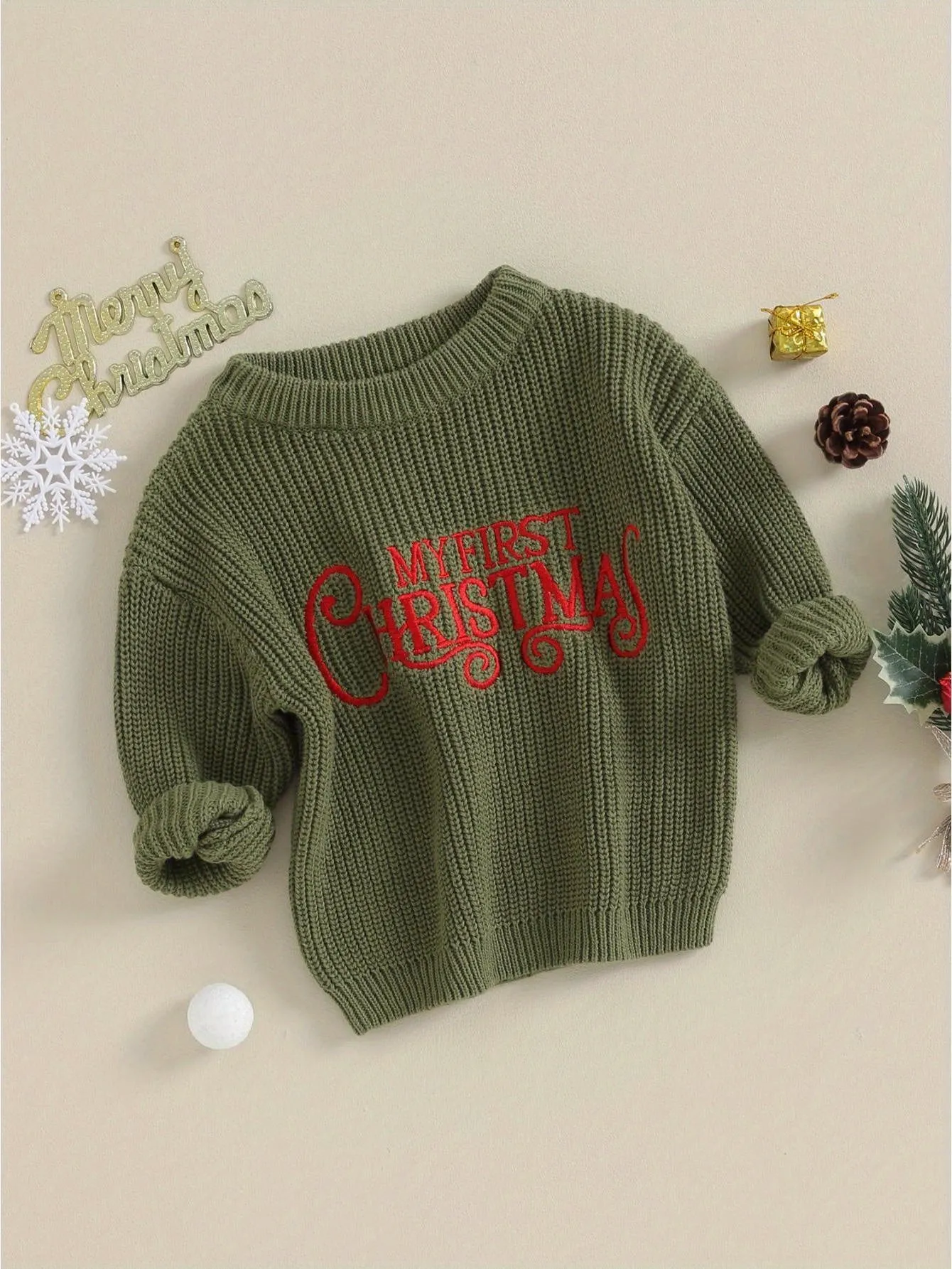Adorable Baby Girl's Long Sleeve Christmas Knit Sweater - Soft, Warm, and Cozy Letter Print Pullover Knitwear for Toddler Girls - Perfect for Winter Holidays and Special Occasions