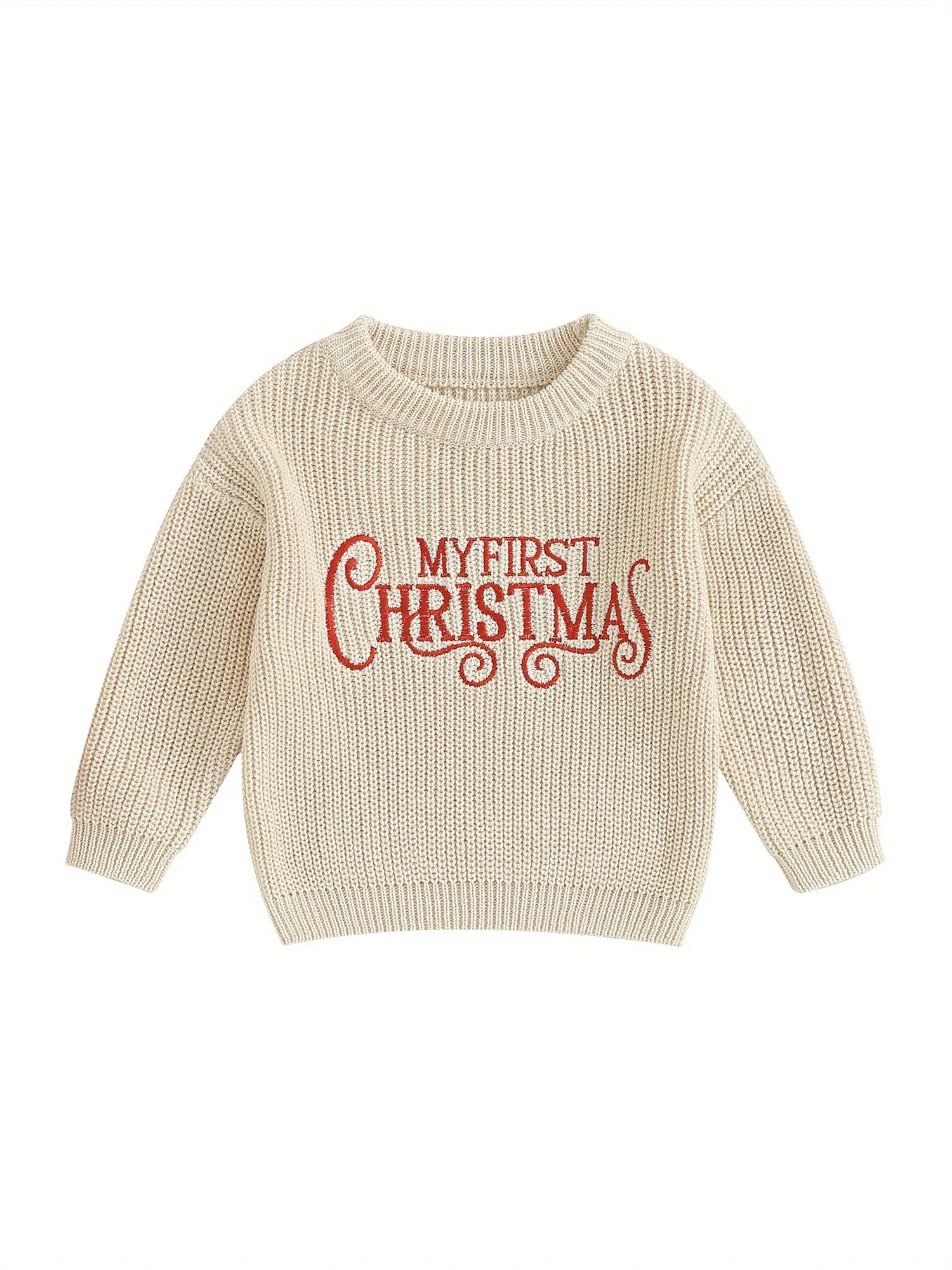 Adorable Baby Girl's Long Sleeve Christmas Knit Sweater - Soft, Warm, and Cozy Letter Print Pullover Knitwear for Toddler Girls - Perfect for Winter Holidays and Special Occasions
