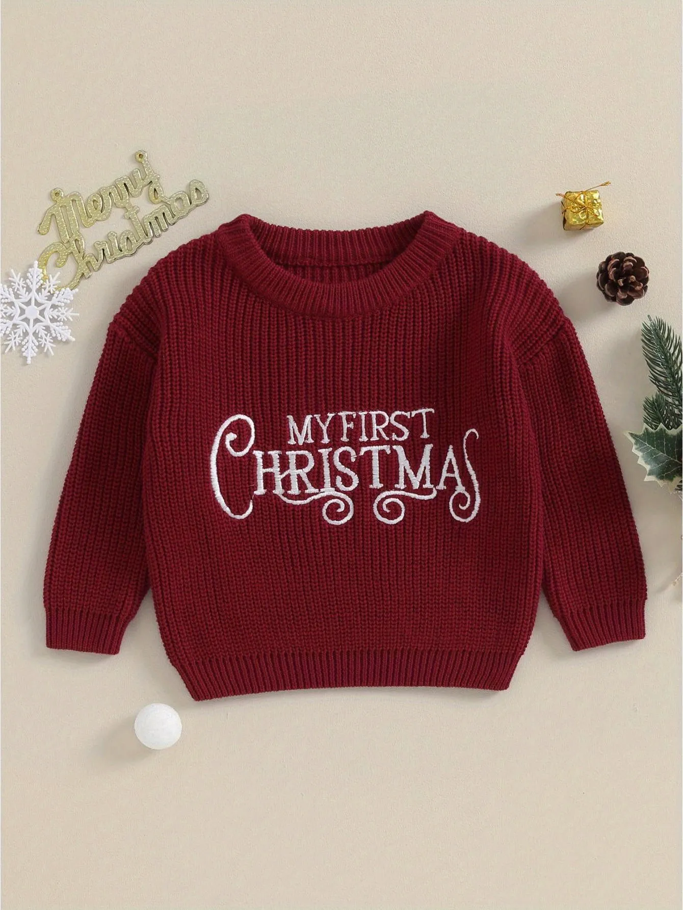 Adorable Baby Girl's Long Sleeve Christmas Knit Sweater - Soft, Warm, and Cozy Letter Print Pullover Knitwear for Toddler Girls - Perfect for Winter Holidays and Special Occasions