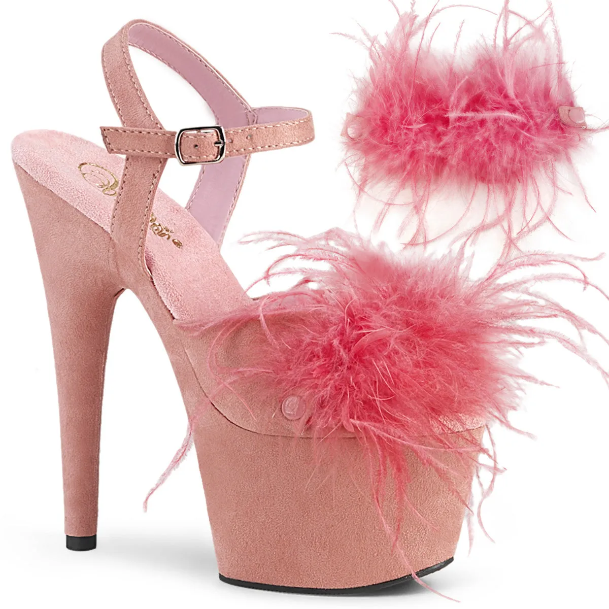 ADORE-709F  Baby Pink Faux Suede-Feather/Baby Pink Faux Suede