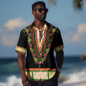 Africa Dashiki Hawaiian Shirt Embroidery Neckline Floral Pattern LT18