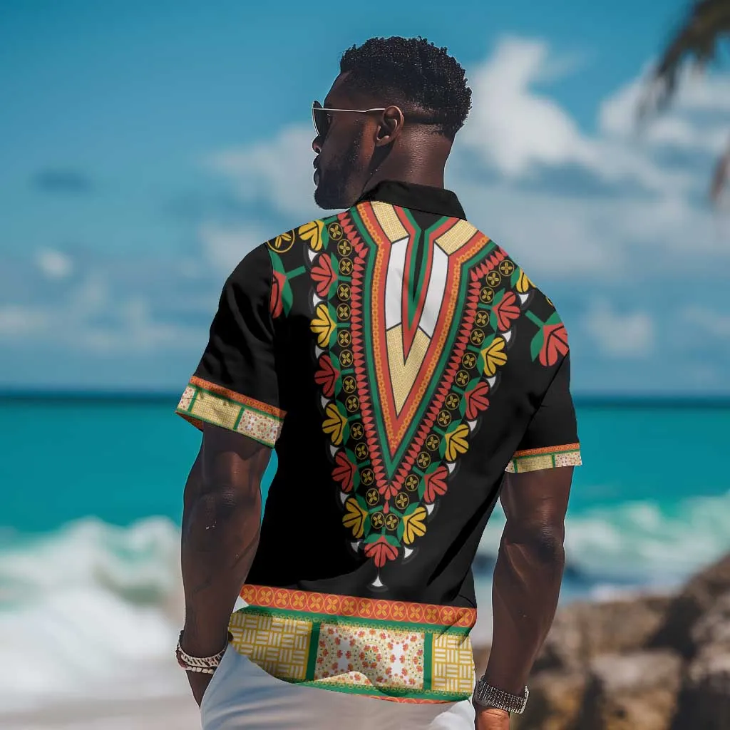 Africa Dashiki Hawaiian Shirt Embroidery Neckline Floral Pattern LT18