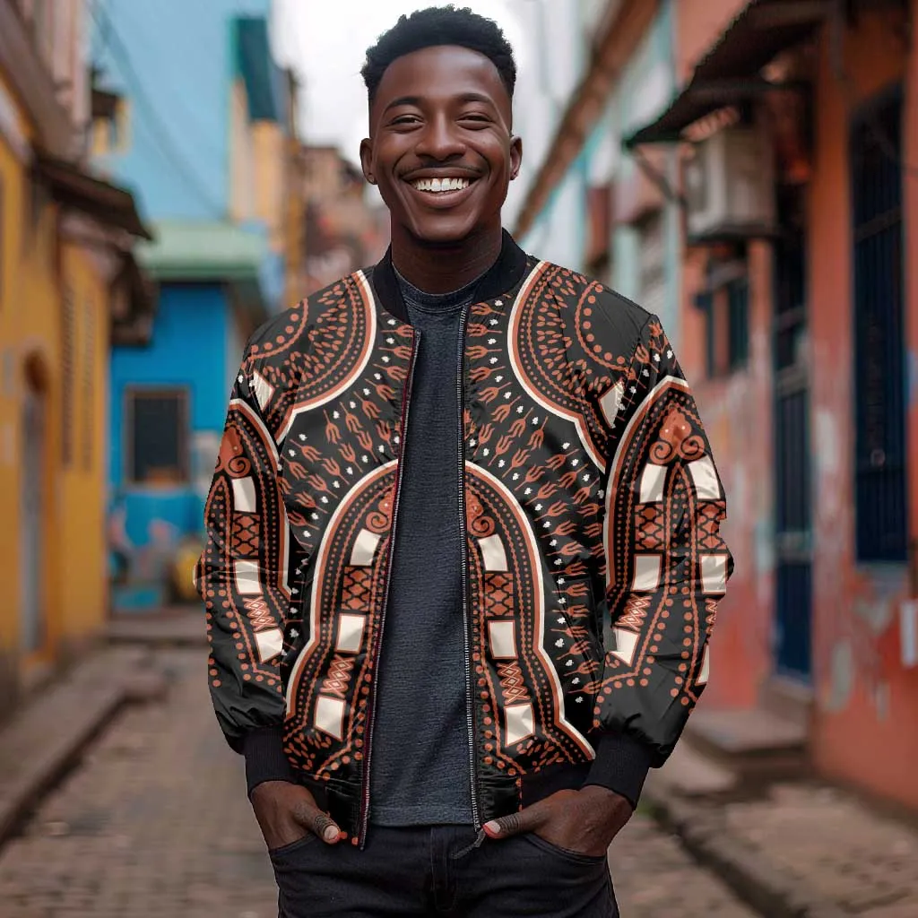 African Dashiki Sleeve Zip Bomber Jacket Afro Vintage Pattern LT01
