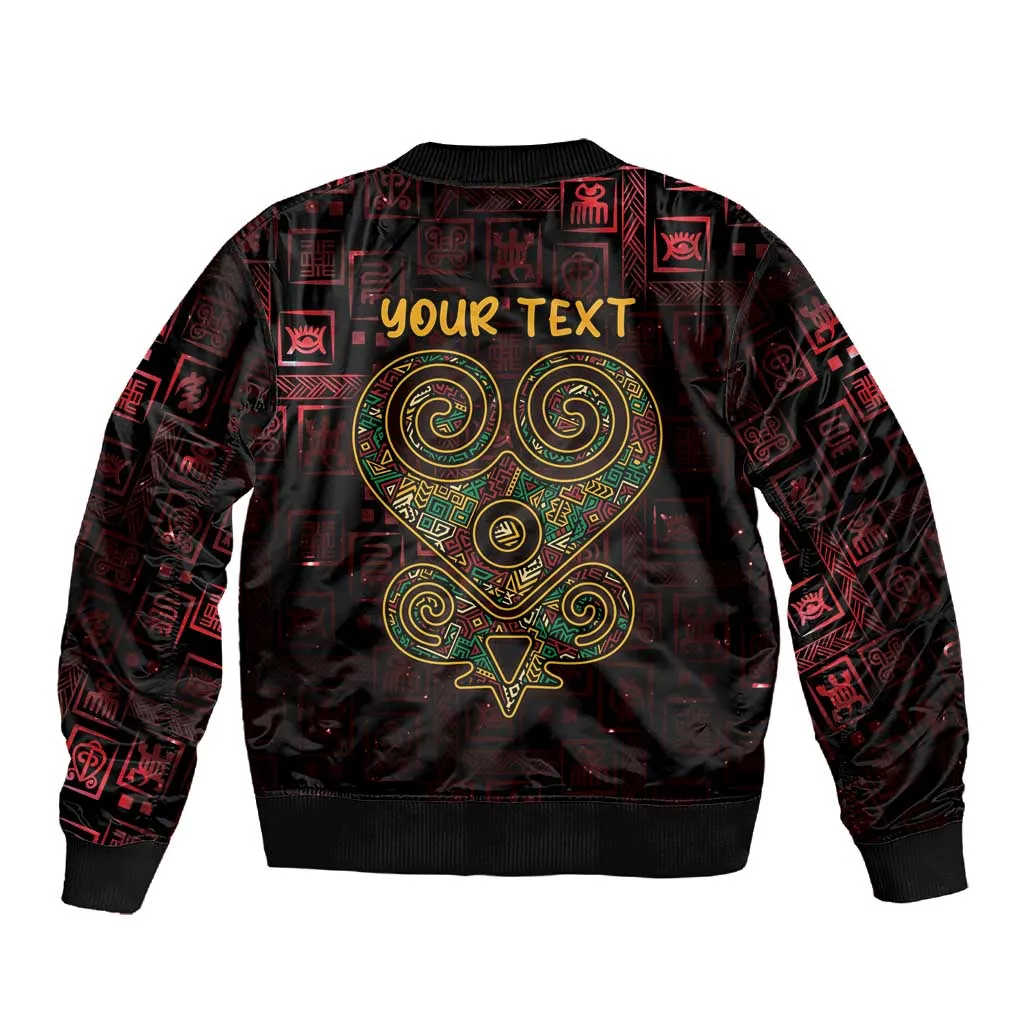 Afro-American Culture Sleeve Zip Bomber Jacket Adinkra Sankofa Heart - Cosmic Red LT7