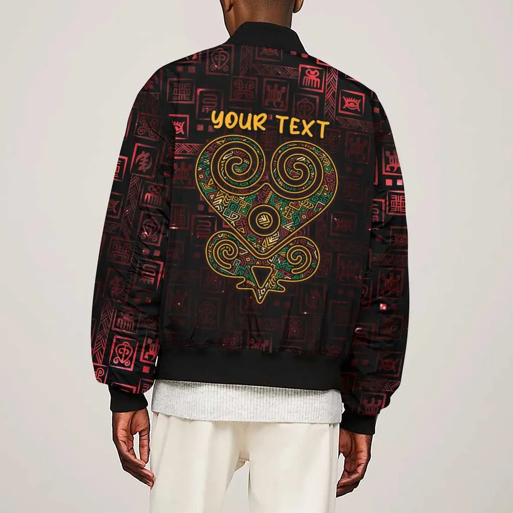 Afro-American Culture Sleeve Zip Bomber Jacket Adinkra Sankofa Heart - Cosmic Red LT7