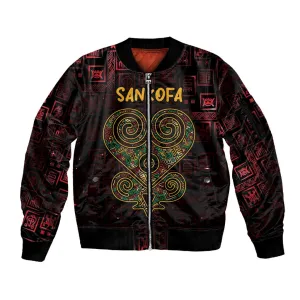 Afro-American Culture Sleeve Zip Bomber Jacket Adinkra Sankofa Heart - Cosmic Red LT7