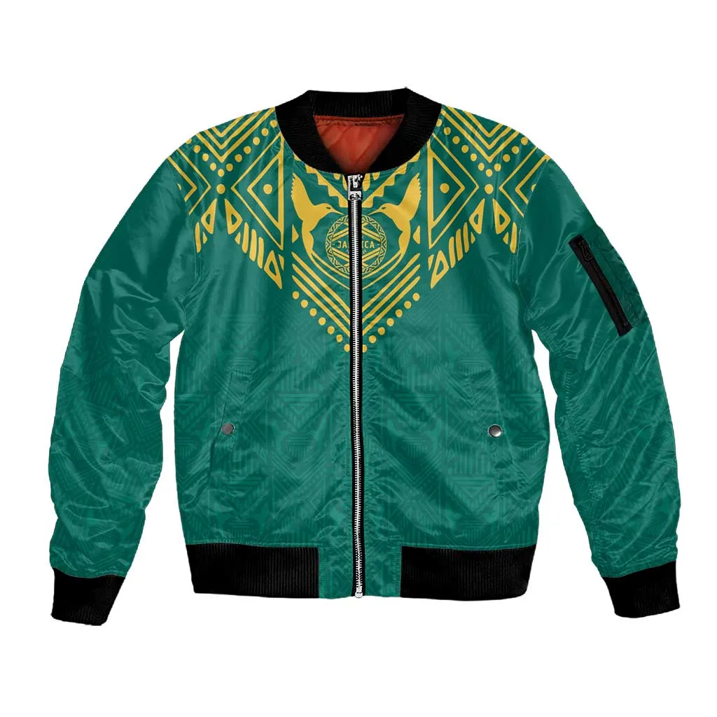 Afro-Jamaicans Tribal Custom Football Sleeve Zip Bomber Jacket Green Style LT9