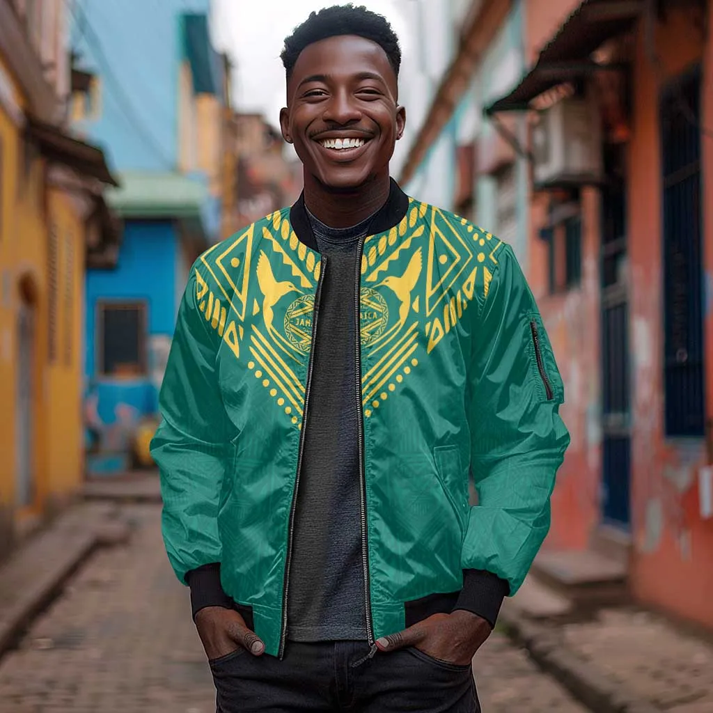 Afro-Jamaicans Tribal Custom Football Sleeve Zip Bomber Jacket Green Style LT9