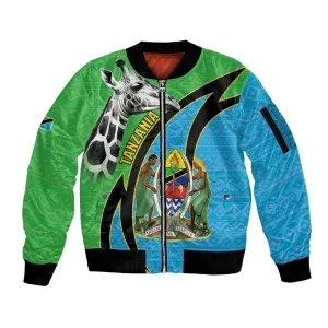 Afro Tanzania Giraffe Sleeve Zip Bomber Jacket Coat Of Arms Curve Style LT15