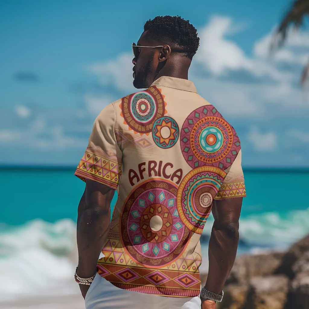 Afro Tribal Traditional Pattern Hawaiian Shirt Beige Motif LT9