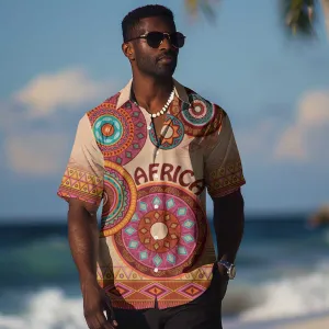 Afro Tribal Traditional Pattern Hawaiian Shirt Beige Motif LT9