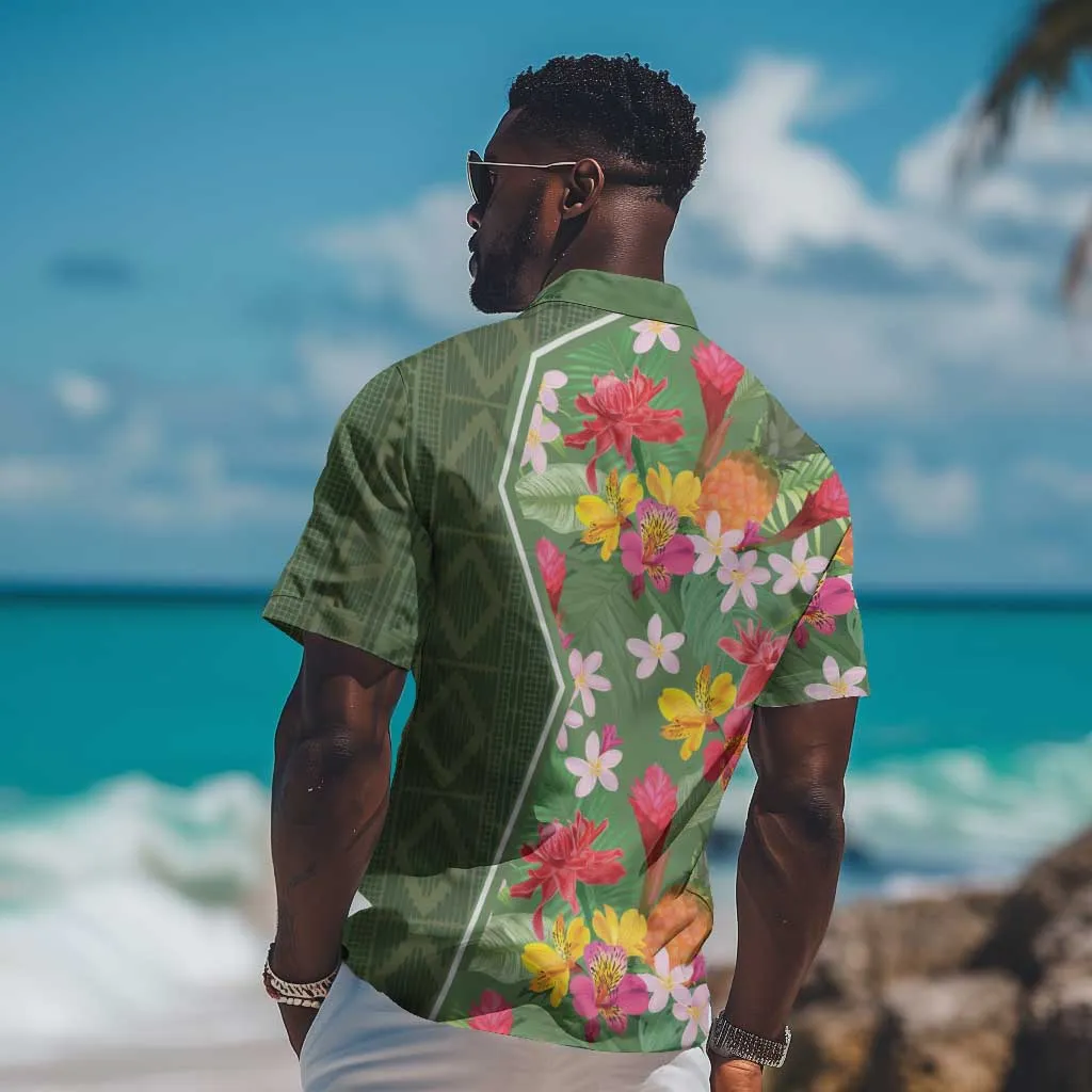 Afro Tropical Flowers Hawaiian Shirt Green Version LT18