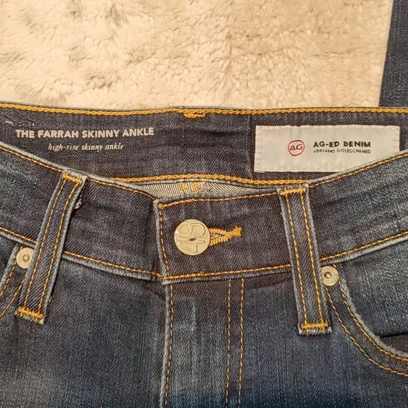 AG The Farrah Distressed High Rise Skinny Ankle Blue Jeans Size 25